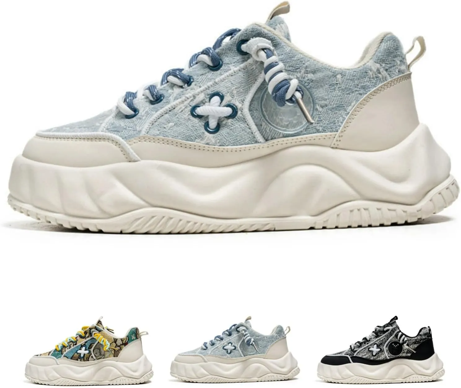 Men's Bear Fashion Sneakers Chunky Platform Casual Sneakers Lace Up Walking Shoes Breathable & Comfortable Streetwear
