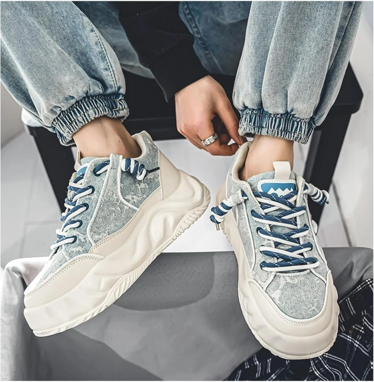 Men's Bear Fashion Sneakers Chunky Platform Casual Sneakers Lace Up Walking Shoes Breathable & Comfortable Streetwear