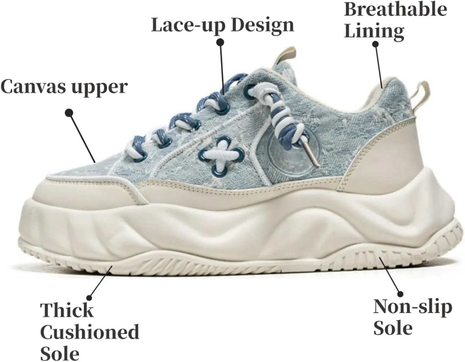Men's Bear Fashion Sneakers Chunky Platform Casual Sneakers Lace Up Walking Shoes Breathable & Comfortable Streetwear
