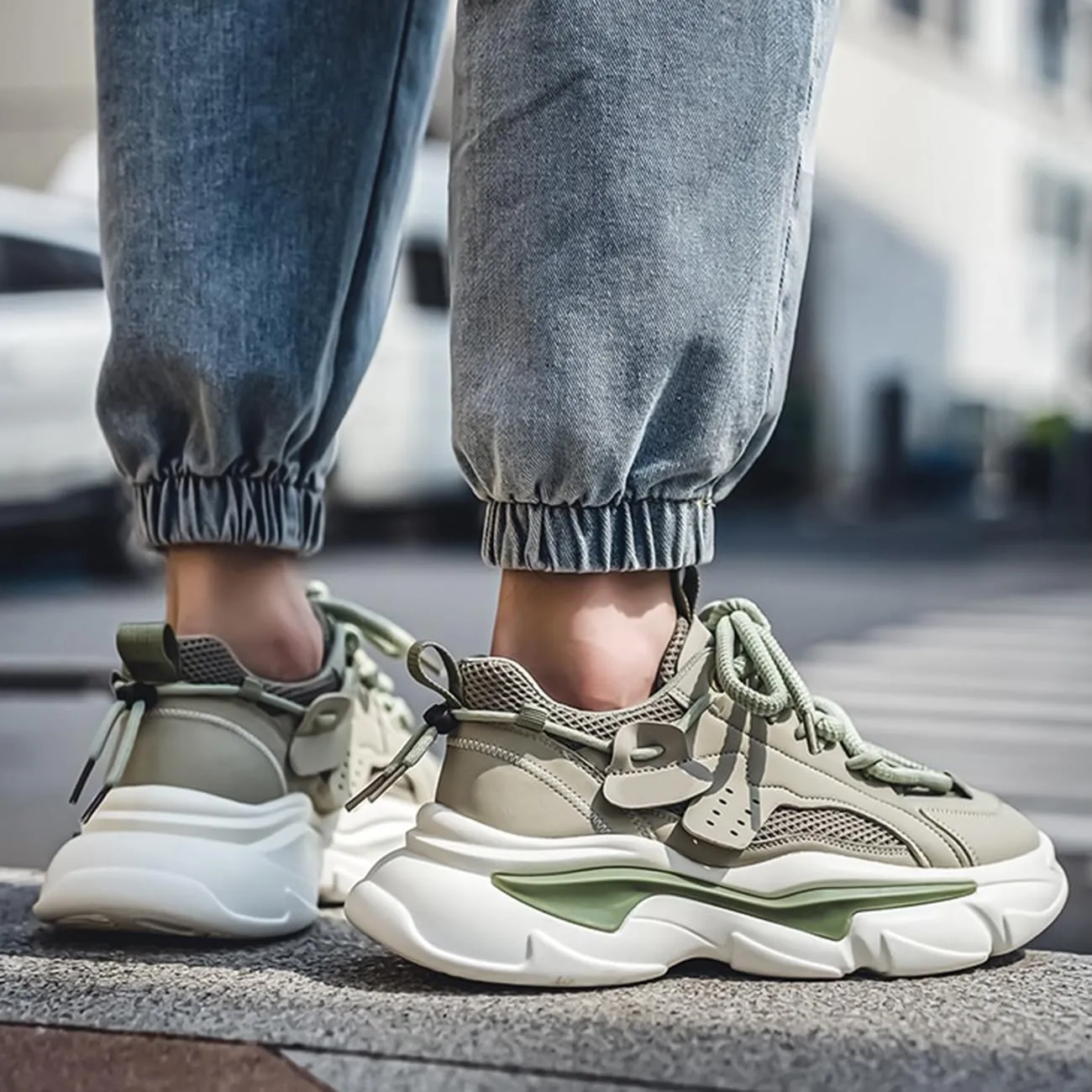 Mens Chunky Walking Shoes Fashion Colorblock Sneakers Lightweight Breathable Retro Casual Shoes