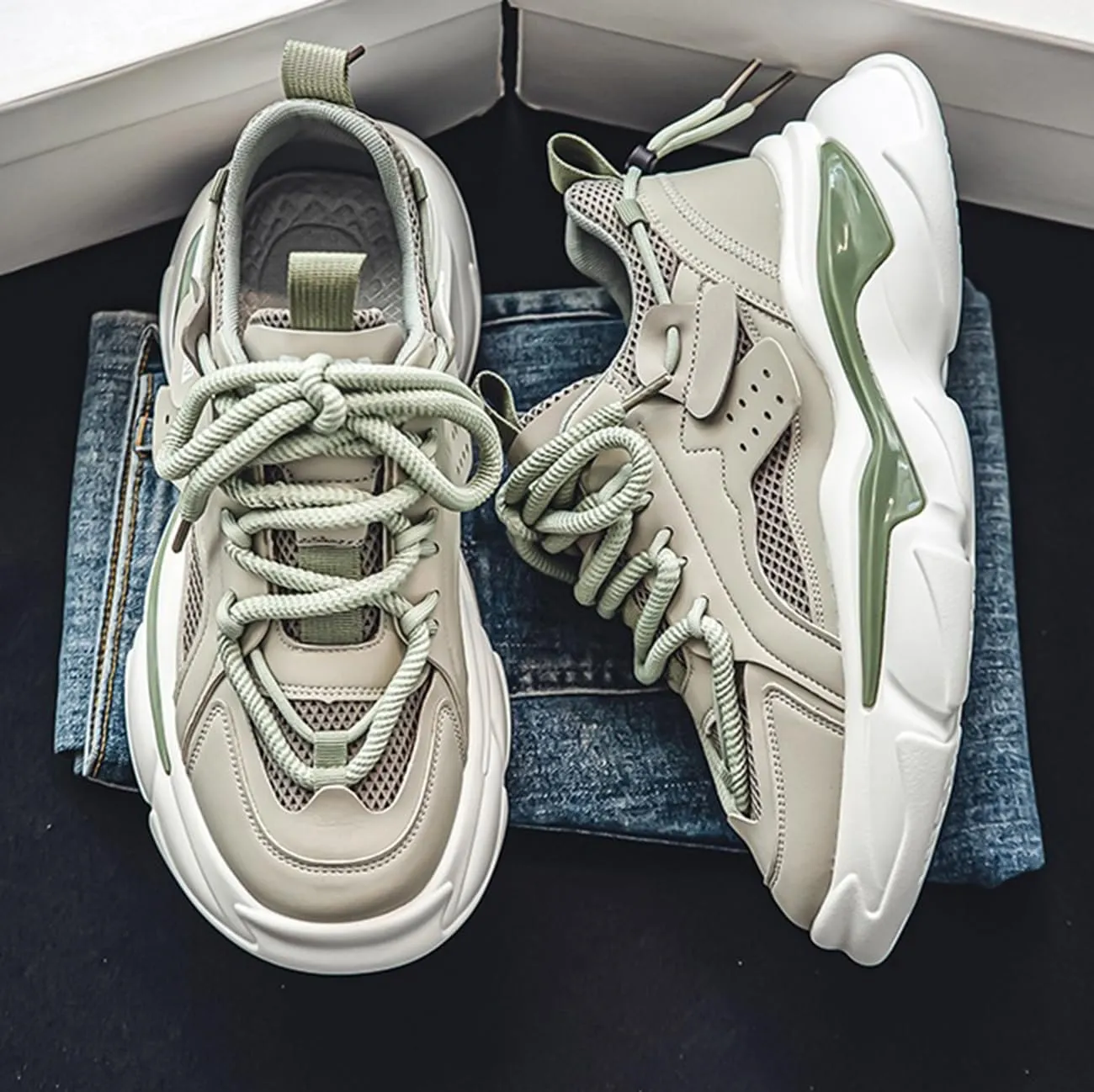 Mens Chunky Walking Shoes Fashion Colorblock Sneakers Lightweight Breathable Retro Casual Shoes