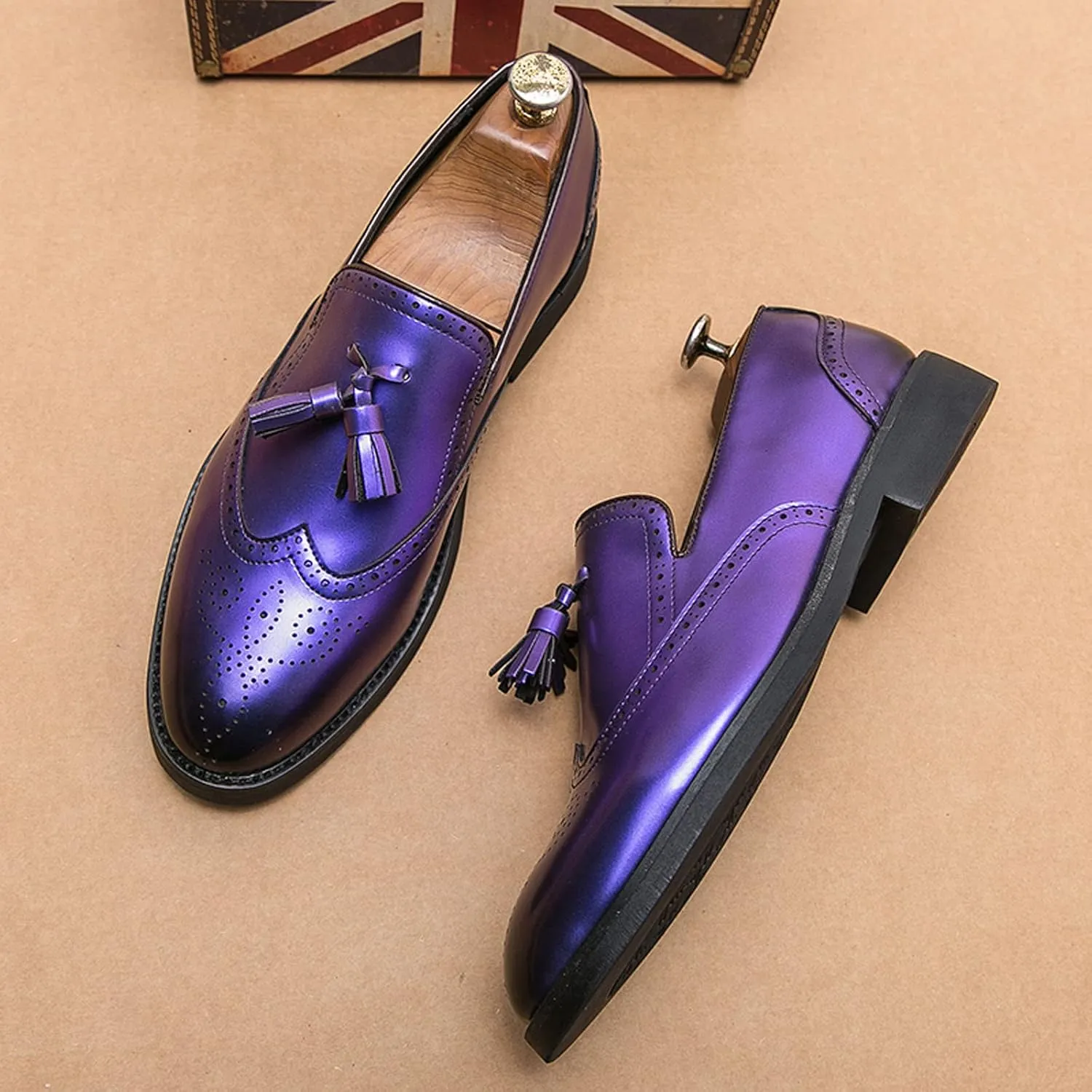 Mens Faux Leather Shoes Breathable Smoking Slippers Slip On Daily Casual Loafers Dress Loafers Comfy Penny Loafers for Men