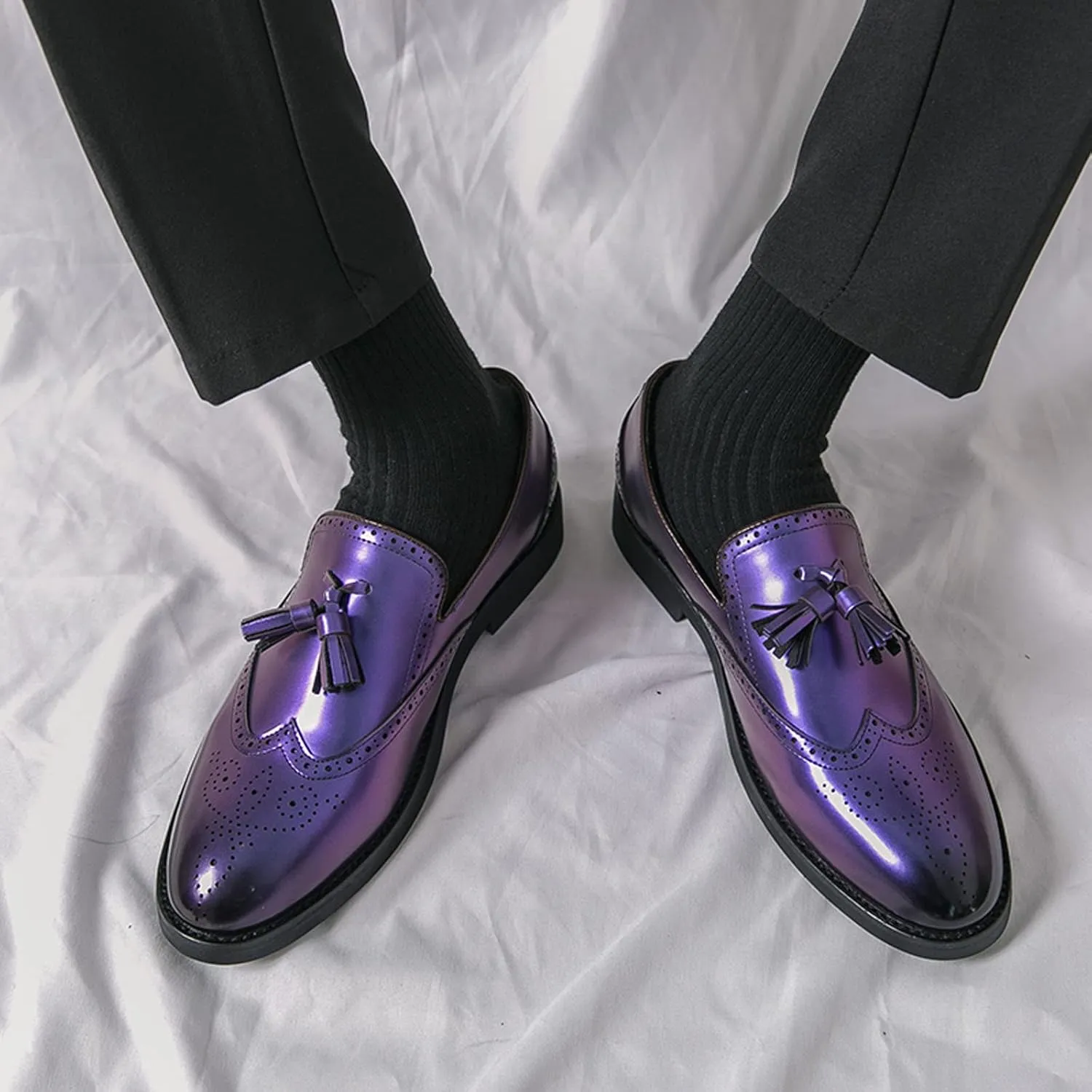 Mens Faux Leather Shoes Breathable Smoking Slippers Slip On Daily Casual Loafers Dress Loafers Comfy Penny Loafers for Men