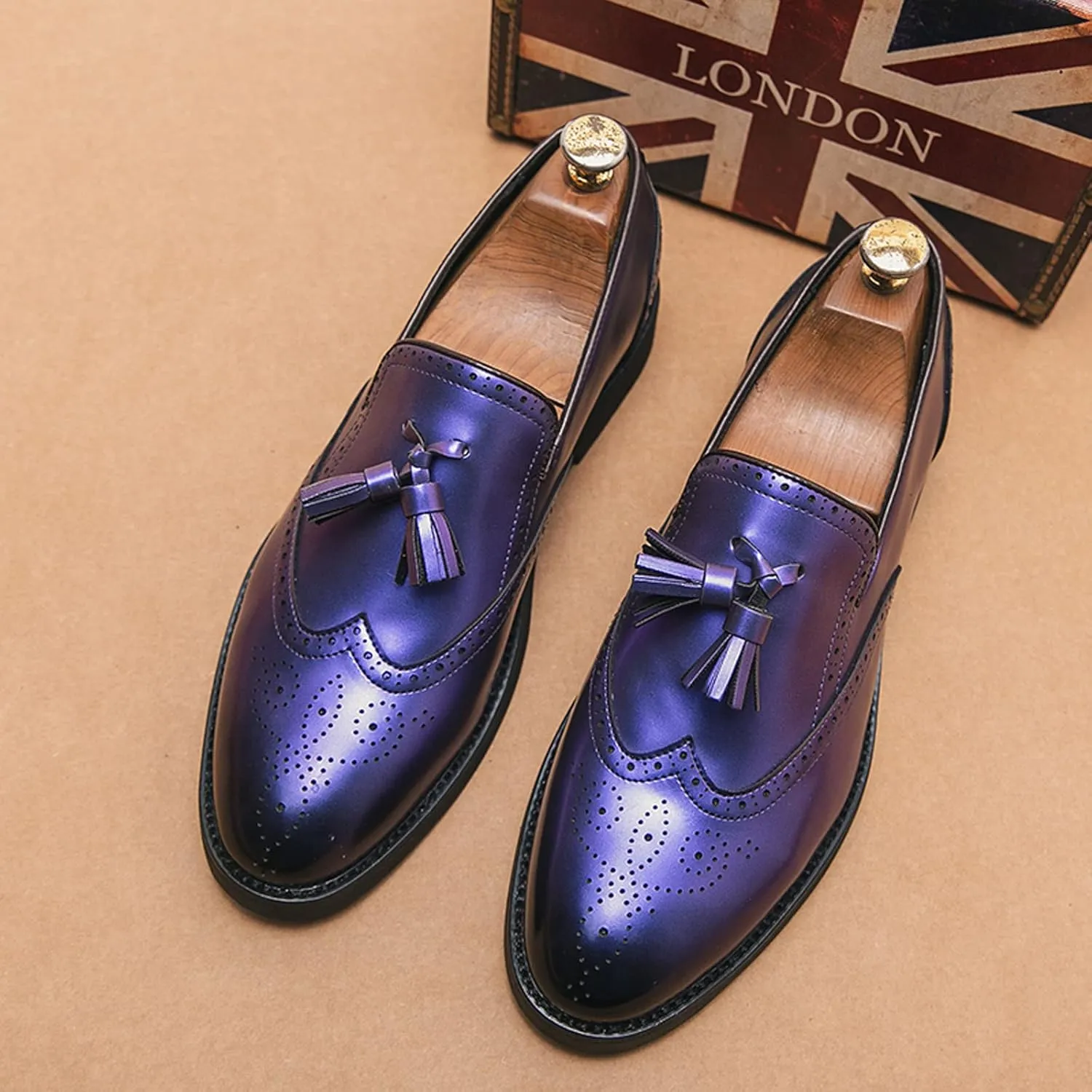 Mens Faux Leather Shoes Breathable Smoking Slippers Slip On Daily Casual Loafers Dress Loafers Comfy Penny Loafers for Men