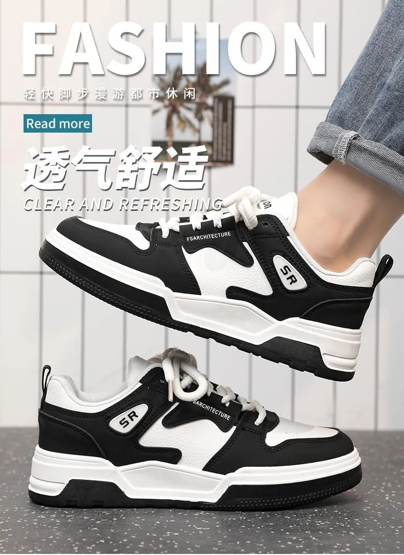 Men's Grey & White Chunky Sole Sneakers Lace-Up Shoes for Casual & Light Sport