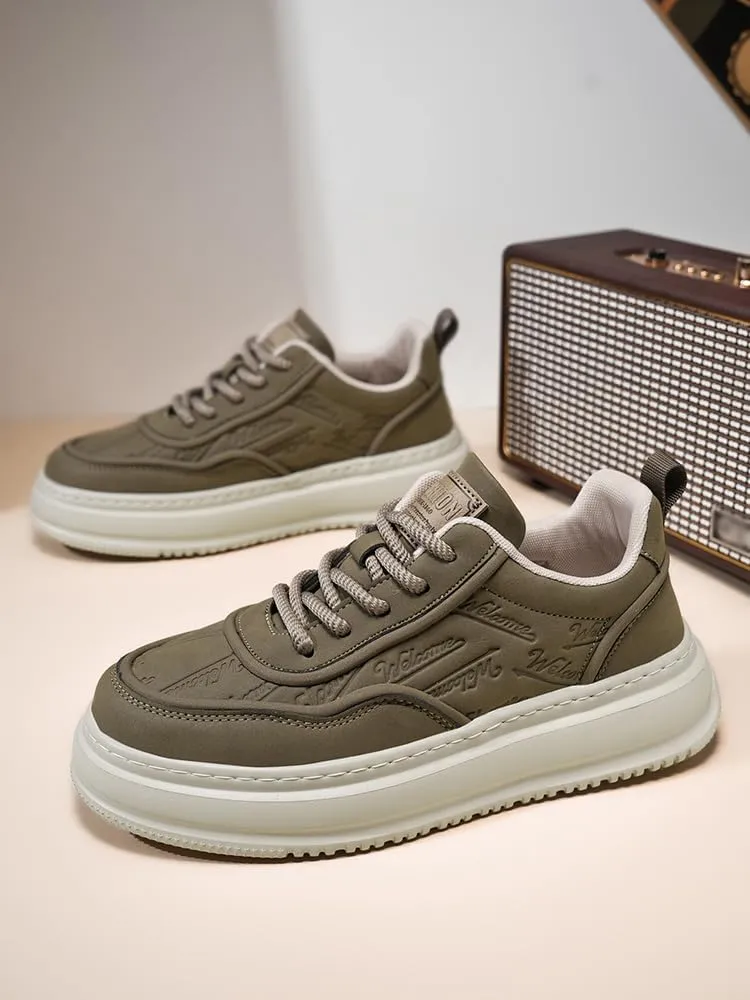 Men's Leather Lace-Up Sneakers Comfort Walking Shoes Cushioned Sole Elevator Shoes for Men Casual Skate