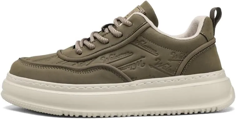 Men's Leather Lace-Up Sneakers Comfort Walking Shoes Cushioned Sole Elevator Shoes for Men Casual Skate