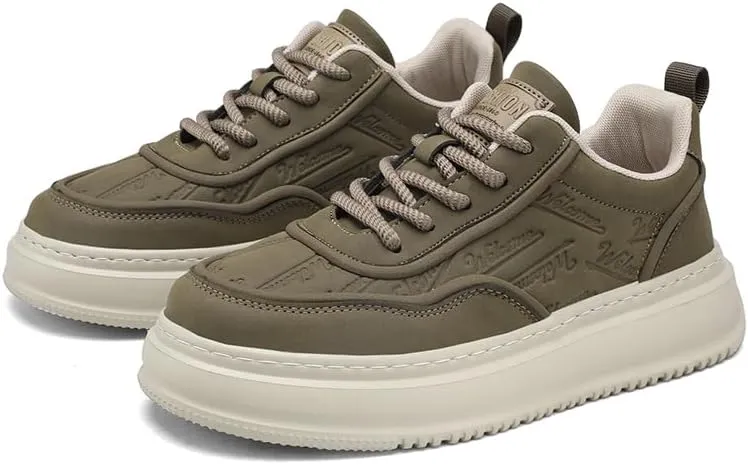 Men's Leather Lace-Up Sneakers Comfort Walking Shoes Cushioned Sole Elevator Shoes for Men Casual Skate