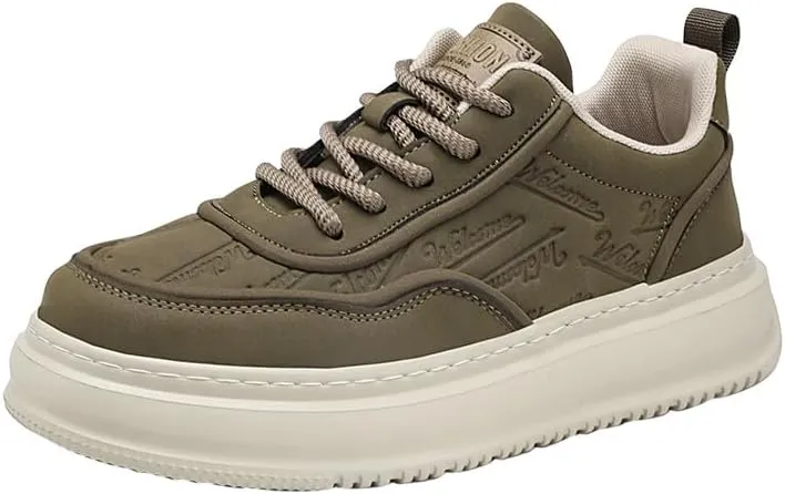 Men's Leather Lace-Up Sneakers Comfort Walking Shoes Cushioned Sole Elevator Shoes for Men Casual Skate