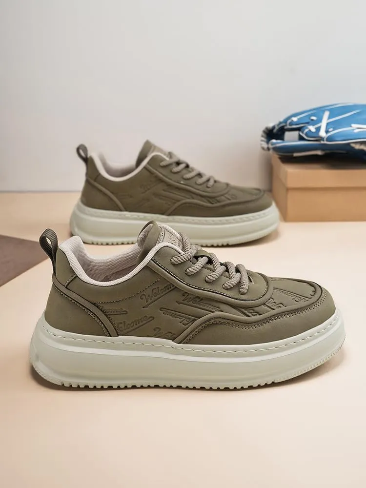 Men's Leather Lace-Up Sneakers Comfort Walking Shoes Cushioned Sole Elevator Shoes for Men Casual Skate