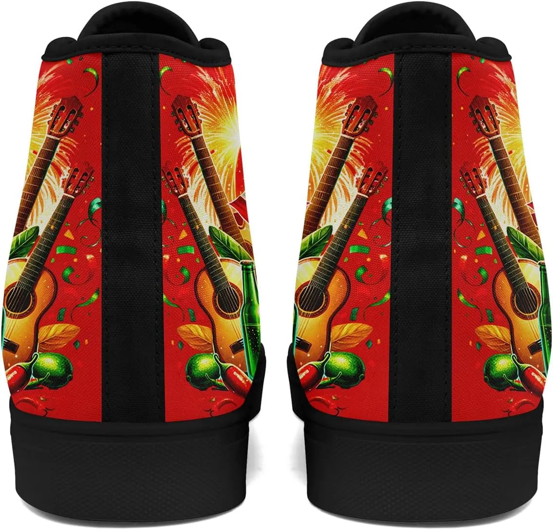 Men's Mexican Flag High-Top Canvas Sneakers Women's Mexico Lace-Up Shoes Gift Comfortable Stylish Streetwear Footwear