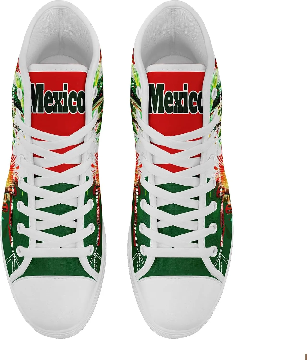 Men's Mexican Flag High-Top Canvas Sneakers Women's Mexico Lace-Up Shoes Gift Comfortable Stylish Streetwear Footwear