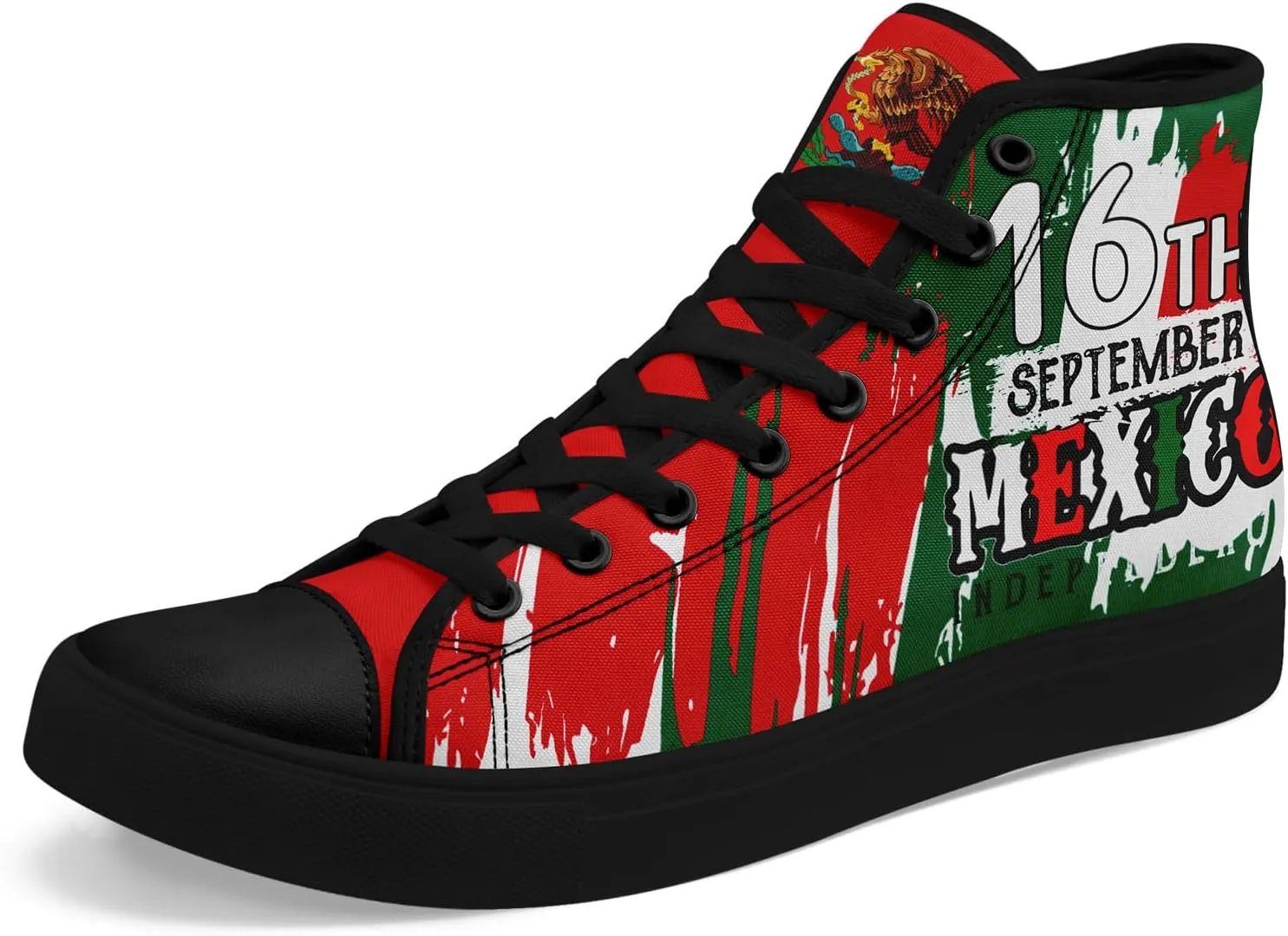 Men's Mexican Flag High-Top Canvas Sneakers Women's Mexico Lace-Up Shoes Gift Comfortable Stylish Streetwear Footwear