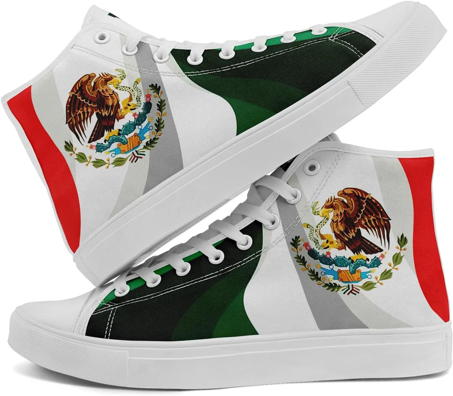 Men's Mexican Flag High-Top Canvas Sneakers Women's Mexico Lace-Up Shoes Gift Comfortable Stylish Streetwear Footwear