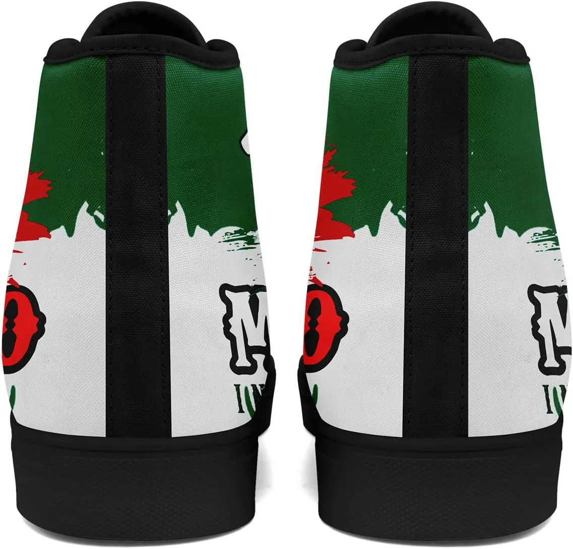 Men's Mexican Flag High-Top Canvas Sneakers Women's Mexico Lace-Up Shoes Gift Comfortable Stylish Streetwear Footwear