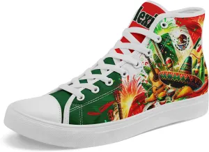 Men's Mexican Flag High-Top Canvas Sneakers Women's Mexico Lace-Up Shoes Gift Comfortable Stylish Streetwear Footwear