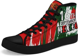 Men's Mexican Flag High-Top Canvas Sneakers Women's Mexico Lace-Up Shoes Gift Comfortable Stylish Streetwear Footwear
