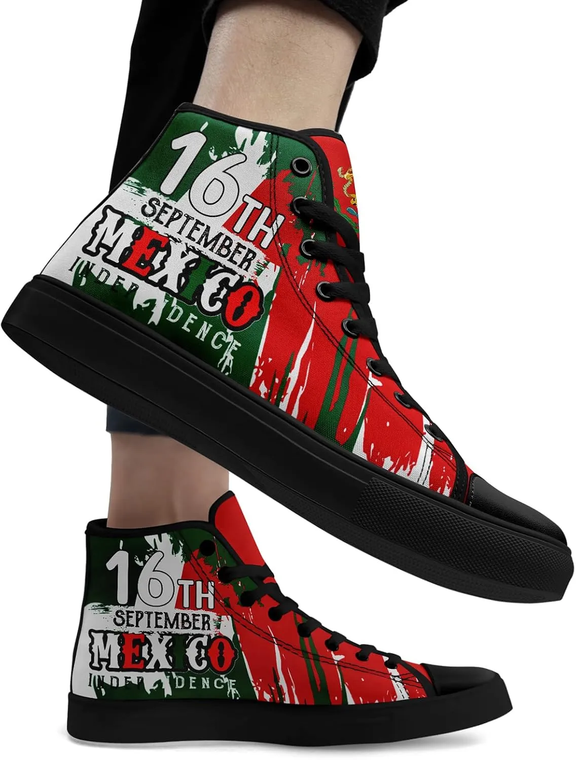 Men's Mexican Flag High-Top Canvas Sneakers Women's Mexico Lace-Up Shoes Gift Comfortable Stylish Streetwear Footwear