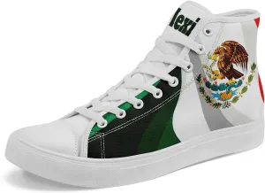 Men's Mexican Flag High-Top Canvas Sneakers Women's Mexico Lace-Up Shoes Gift Comfortable Stylish Streetwear Footwear