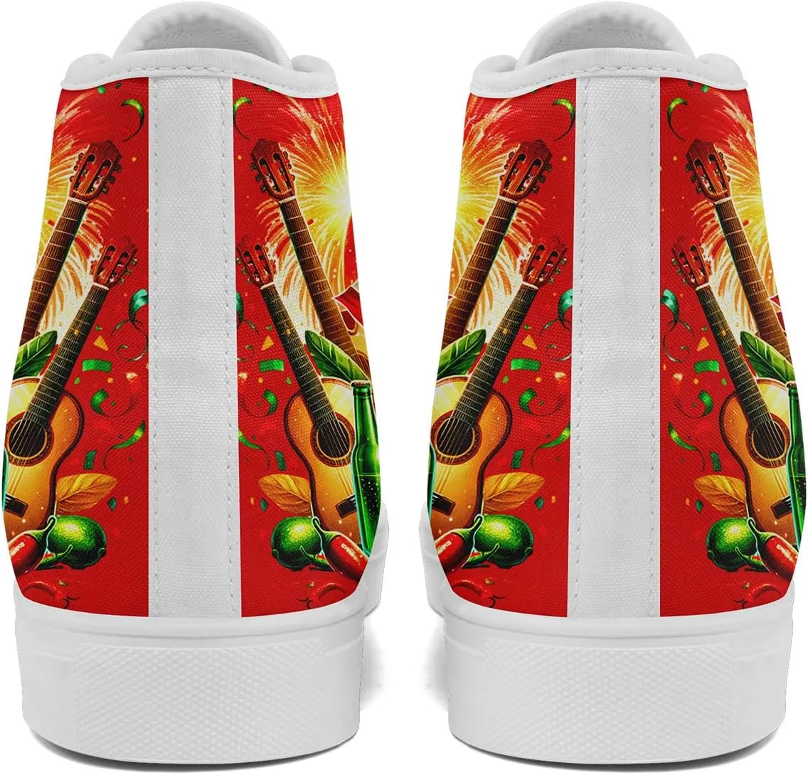 Men's Mexican Flag High-Top Canvas Sneakers Women's Mexico Lace-Up Shoes Gift Comfortable Stylish Streetwear Footwear