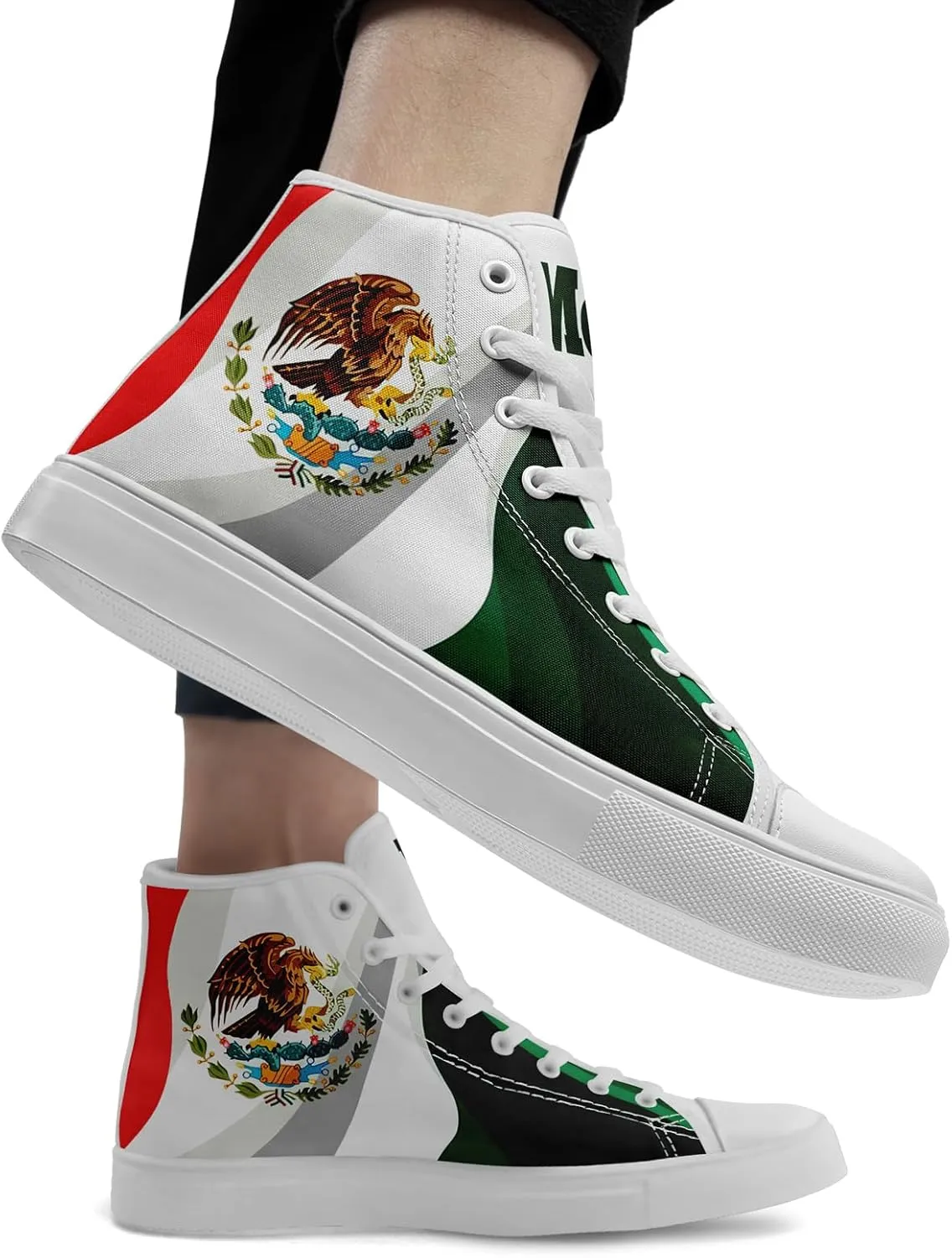 Men's Mexican Flag High-Top Canvas Sneakers Women's Mexico Lace-Up Shoes Gift Comfortable Stylish Streetwear Footwear