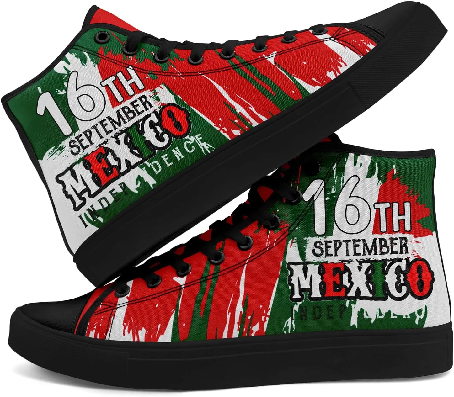 Men's Mexican Flag High-Top Canvas Sneakers Women's Mexico Lace-Up Shoes Gift Comfortable Stylish Streetwear Footwear