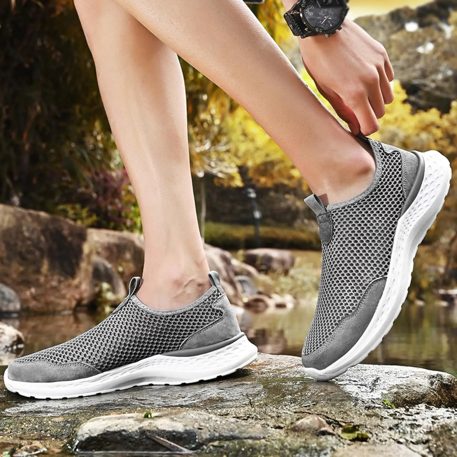 Men's Running Shoes Breathable Mesh Casual Walking Shoes Fashion Sneakers Non-slip Soft Sole Tennis Fitness Trainers Outdoor Hiking Climbing Shoes