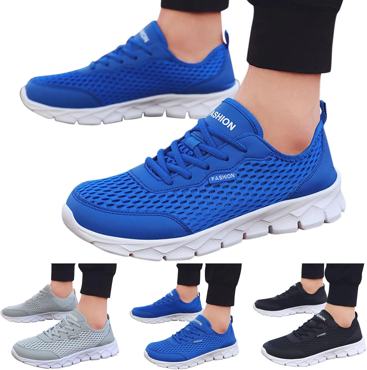 Men's Sneakers Fashion All Seasons Men Mesh Breathable Comfortable Lightweight Flat Soft Lace Up Casual