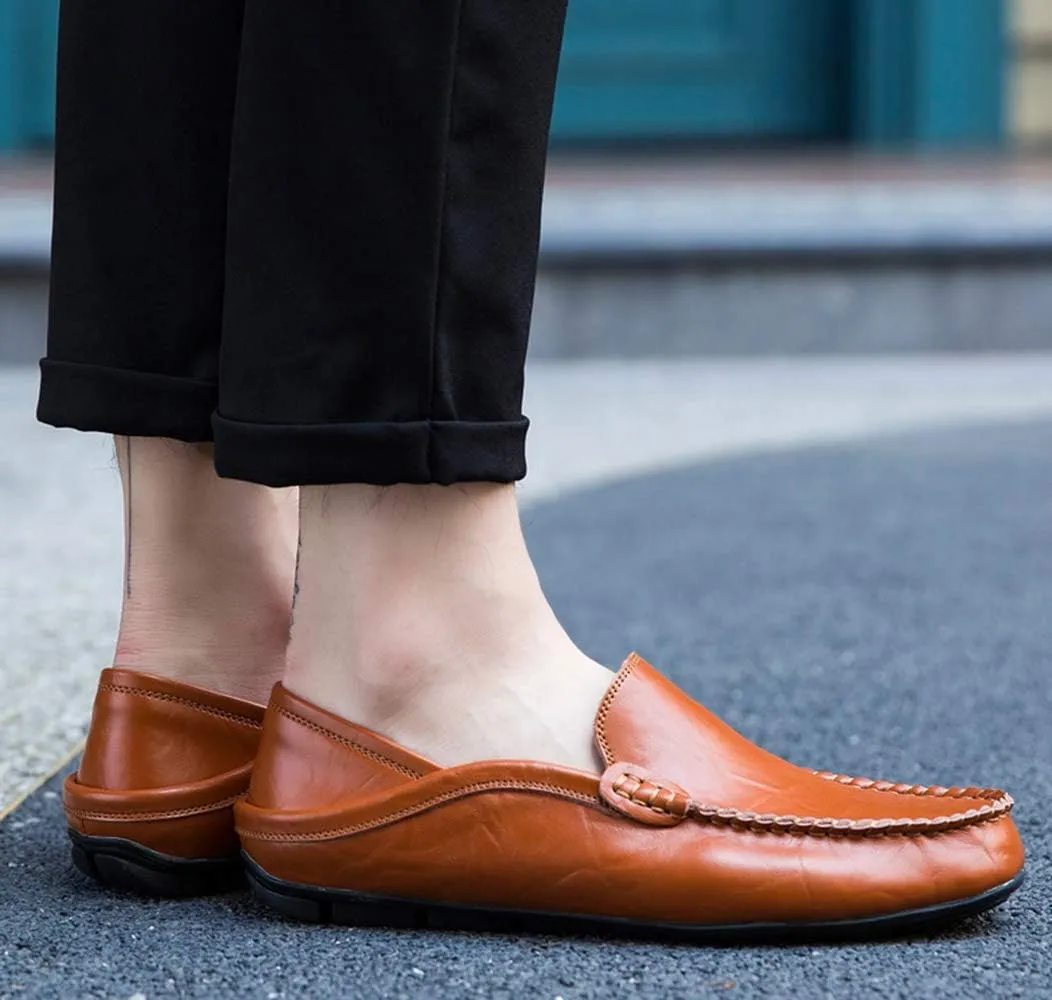 Men’s Soft Leather Slip On Loafers Flats Moccasins Oxfords Shoes Casual Driving Shoes Slippers