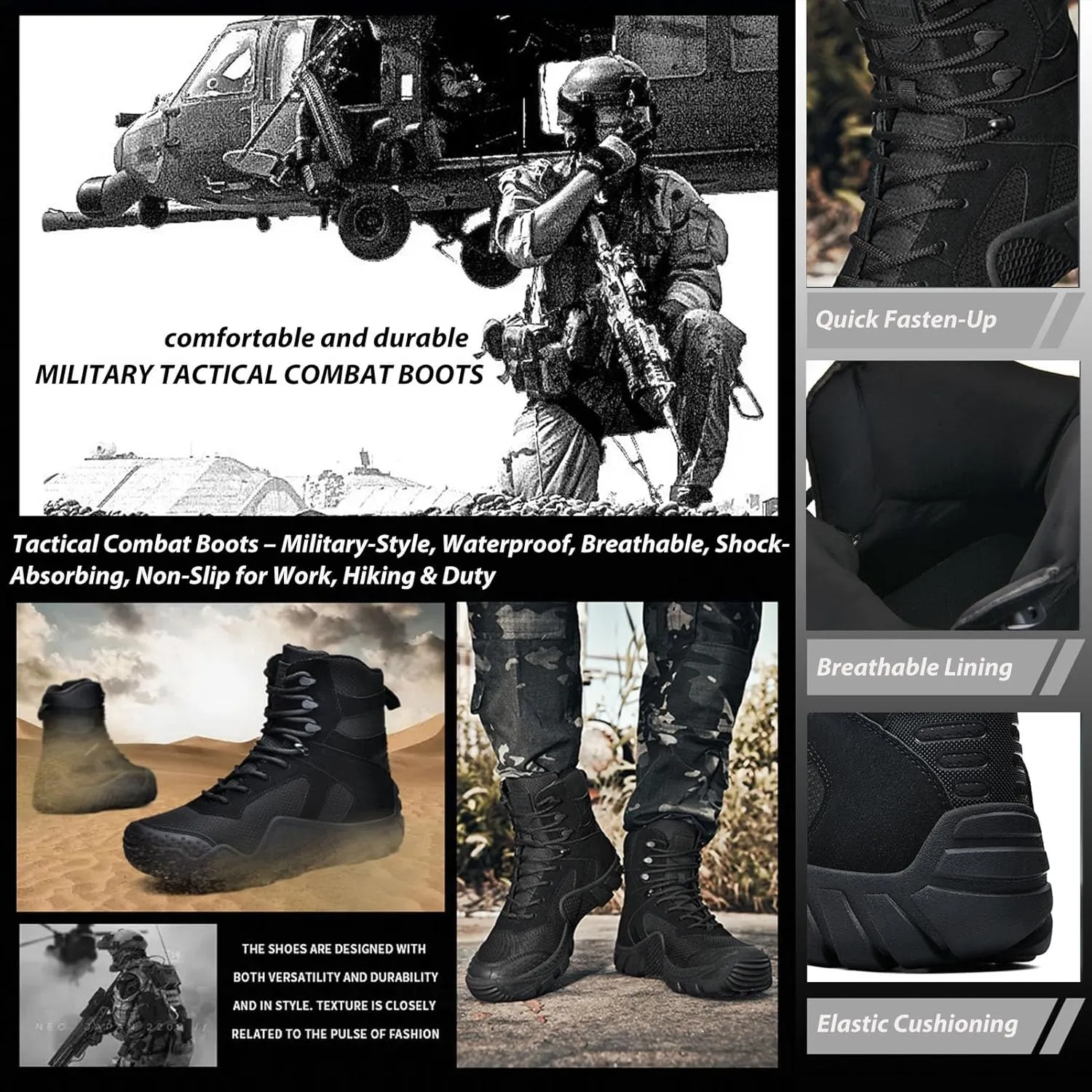Military Tactical Boots for Men | Waterproof, Slip-Resistant, Breathable Combat Boots for Hiking, Trekking, & Work