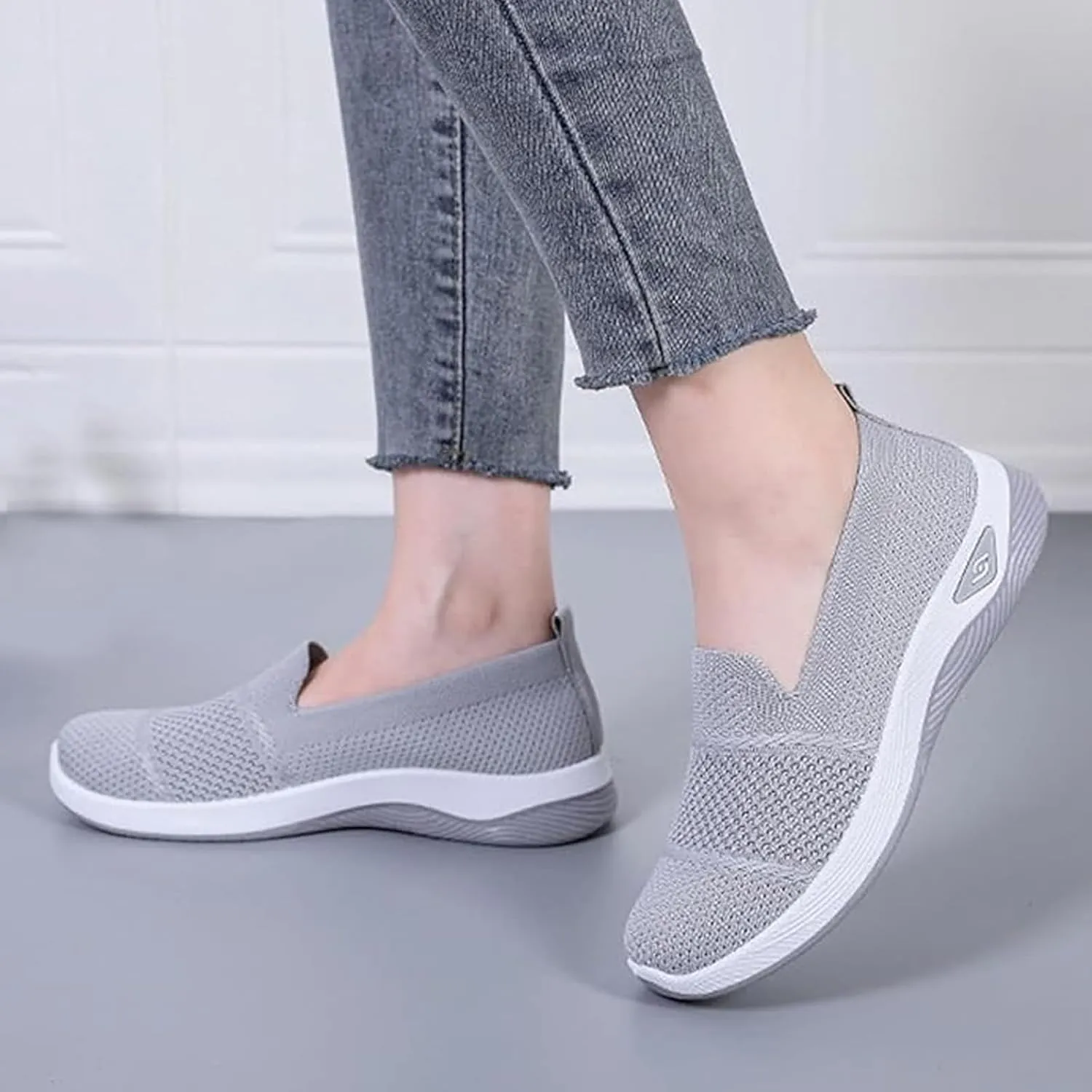Mmoneyake Women's Woven Orthopedic Breathable Soft Shoes Diabetic Foam Walking Shoes Mesh Knitted Woven Low Top Walking Shoe Slip-On Indoor Outdoor Casual Sneakers