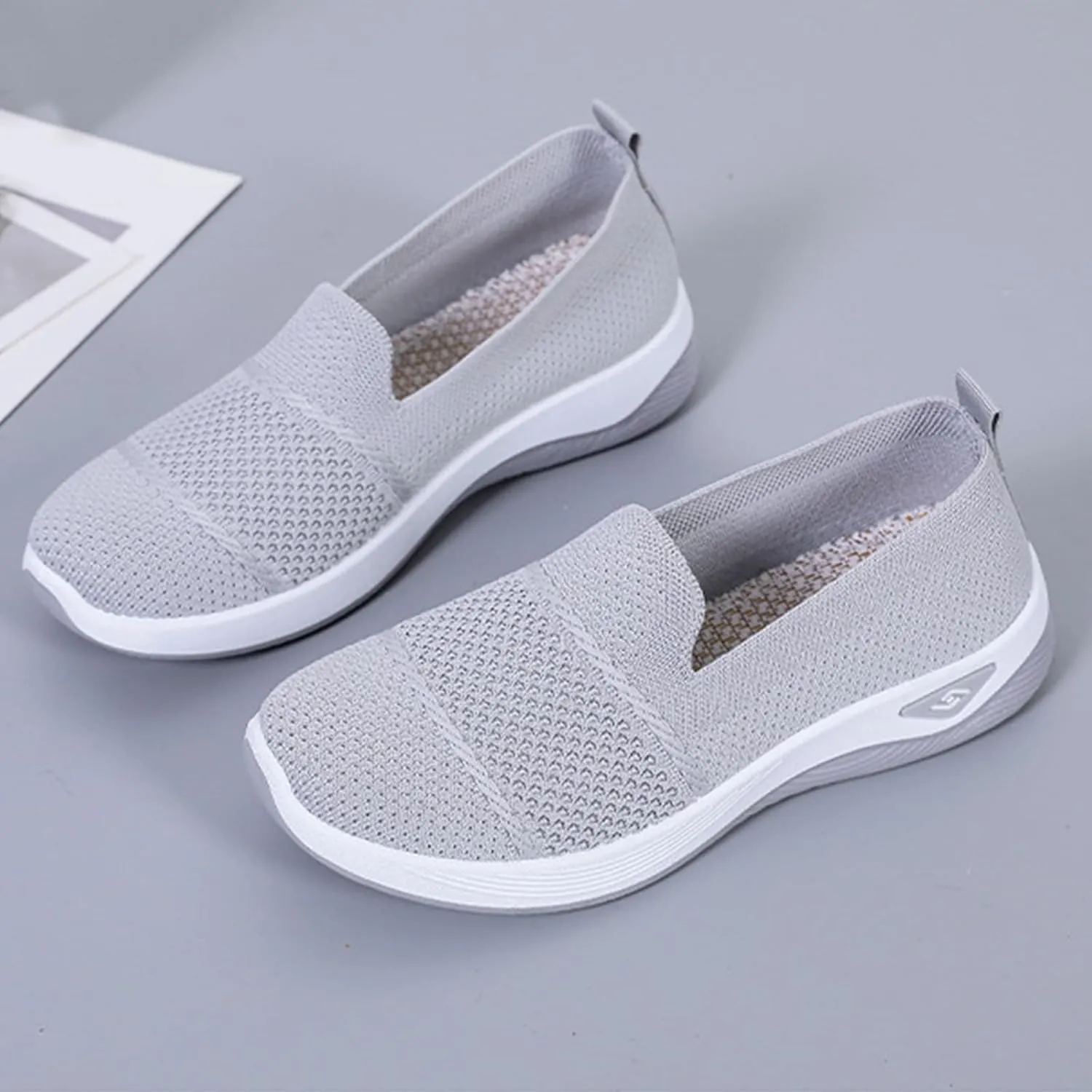 Mmoneyake Women's Woven Orthopedic Breathable Soft Shoes Diabetic Foam Walking Shoes Mesh Knitted Woven Low Top Walking Shoe Slip-On Indoor Outdoor Casual Sneakers
