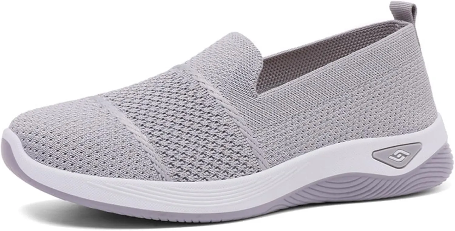 Mmoneyake Women's Woven Orthopedic Breathable Soft Shoes Diabetic Foam Walking Shoes Mesh Knitted Woven Low Top Walking Shoe Slip-On Indoor Outdoor Casual Sneakers