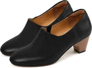 MOOMMO Women Chunky Stacked Heel Loafers Pumps Round Closed Toe Slip On Penny Loafers 2” Mid Block Heels Oxford Shoes Elastic Gore Formal Work Shoes Office Ladies Comfortable Vintage Spring 4-11 M US