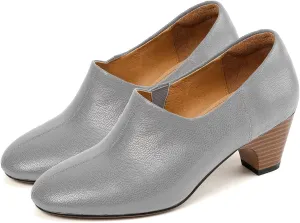 MOOMMO Women Chunky Stacked Heel Loafers Pumps Round Closed Toe Slip On Penny Loafers 2” Mid Block Heels Oxford Shoes Elastic Gore Formal Work Shoes Office Ladies Comfortable Vintage Spring 4-11 M US