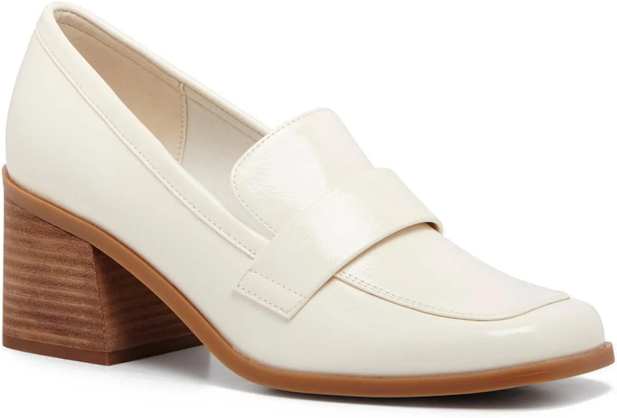MOOMMO Women Classic Chunky Block High Heel Loafers Pumps Round Closed Toe Slip On Oxford Shoes Suede Square Toe Penny Loafer 2" Stacked Heels Dress Loafers Office Ladies Business Elegant 4-11 M US