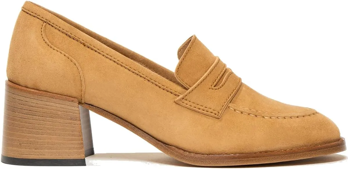 MOOMMO Women Classic Chunky Block High Heel Loafers Pumps Round Closed Toe Slip On Oxford Shoes Suede Square Toe Penny Loafer 2" Stacked Heels Dress Loafers Office Ladies Business Elegant 4-11 M US