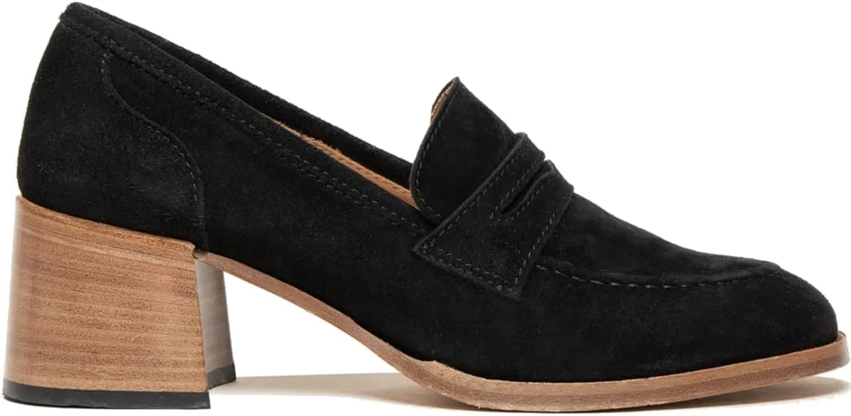 MOOMMO Women Classic Chunky Block High Heel Loafers Pumps Round Closed Toe Slip On Oxford Shoes Suede Square Toe Penny Loafer 2" Stacked Heels Dress Loafers Office Ladies Business Elegant 4-11 M US