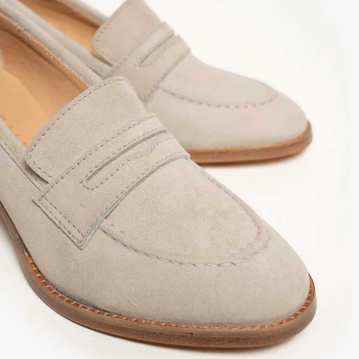 MOOMMO Women Classic Chunky Block High Heel Loafers Pumps Round Closed Toe Slip On Oxford Shoes Suede Square Toe Penny Loafer 2" Stacked Heels Dress Loafers Office Ladies Business Elegant 4-11 M US