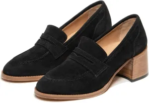 MOOMMO Women Classic Chunky Block High Heel Loafers Pumps Round Closed Toe Slip On Oxford Shoes Suede Square Toe Penny Loafer 2" Stacked Heels Dress Loafers Office Ladies Business Elegant 4-11 M US