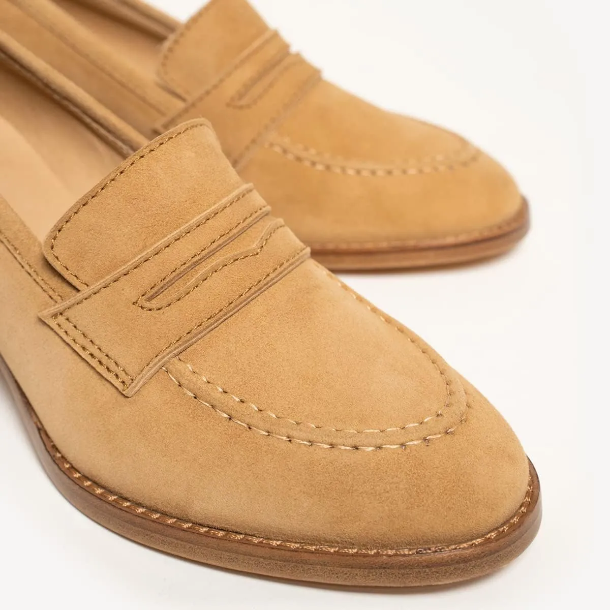 MOOMMO Women Classic Chunky Block High Heel Loafers Pumps Round Closed Toe Slip On Oxford Shoes Suede Square Toe Penny Loafer 2" Stacked Heels Dress Loafers Office Ladies Business Elegant 4-11 M US