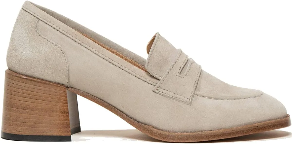 MOOMMO Women Classic Chunky Block High Heel Loafers Pumps Round Closed Toe Slip On Oxford Shoes Suede Square Toe Penny Loafer 2" Stacked Heels Dress Loafers Office Ladies Business Elegant 4-11 M US