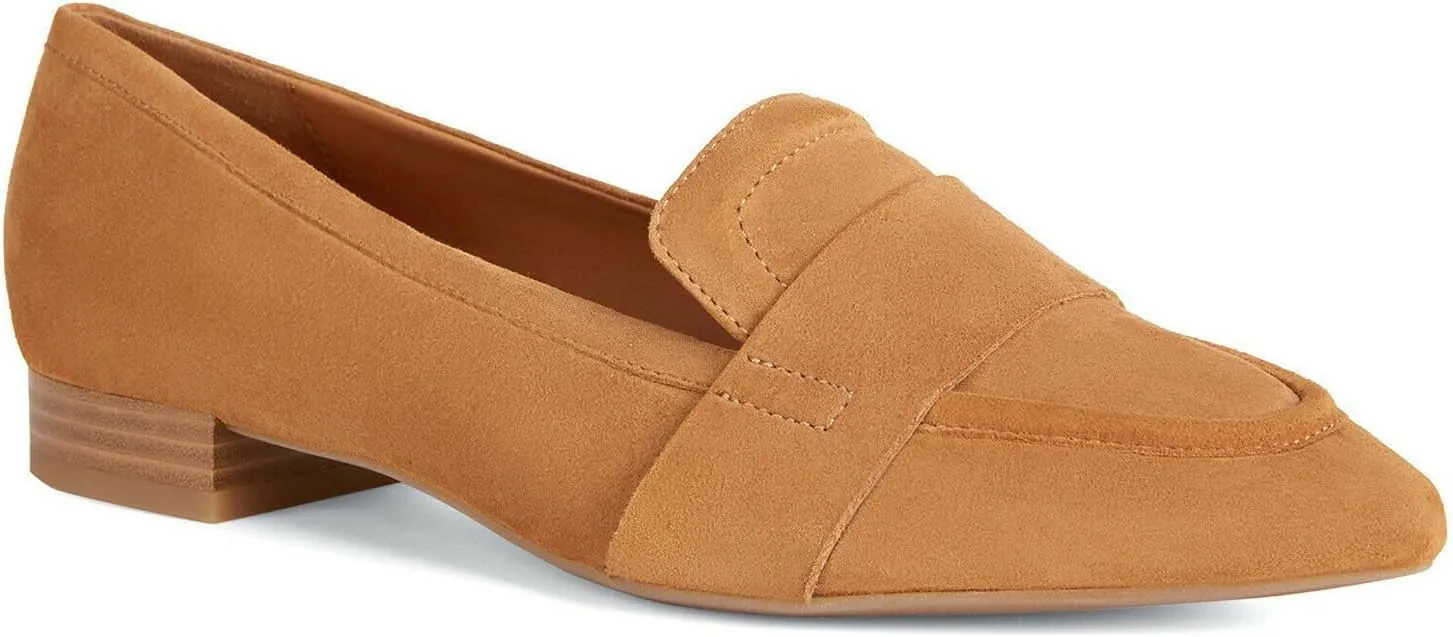 MOOMMO Women Flat Heel Pointed Toe Loafers Suede Slip on Loafer Flats Comfortable 1 Inch Low Chunky Heel Dress Shoes Office Ladies Work Drive Casual Penny Loafers Classic Vintage 4-11 M US