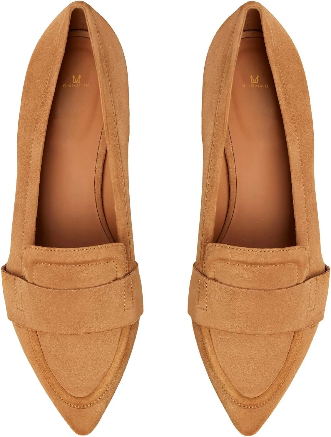 MOOMMO Women Flat Heel Pointed Toe Loafers Suede Slip on Loafer Flats Comfortable 1 Inch Low Chunky Heel Dress Shoes Office Ladies Work Drive Casual Penny Loafers Classic Vintage 4-11 M US