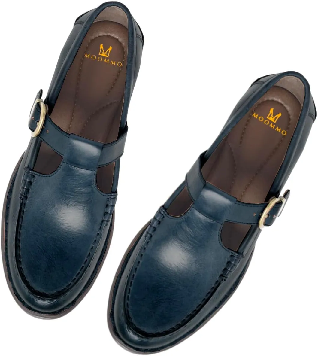 MOOMMO Women Vintage Flat Loafers Round Closed Toe Slip On Oxford Loafer Shoes Burnished Matte Flat Penny Loafers Buckle T-Strap Dressy Office Work Flats Comfy Daily Driver Loafer Flats Chic 4-11 M US