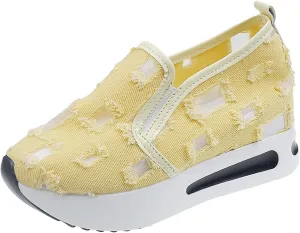 Platform Sneakers for Women Embroidery Floral Breathable Fashion Sneakers Wide Width Chunky Sole Shoes Comfortable Walking Shoes Non Slip Loafers