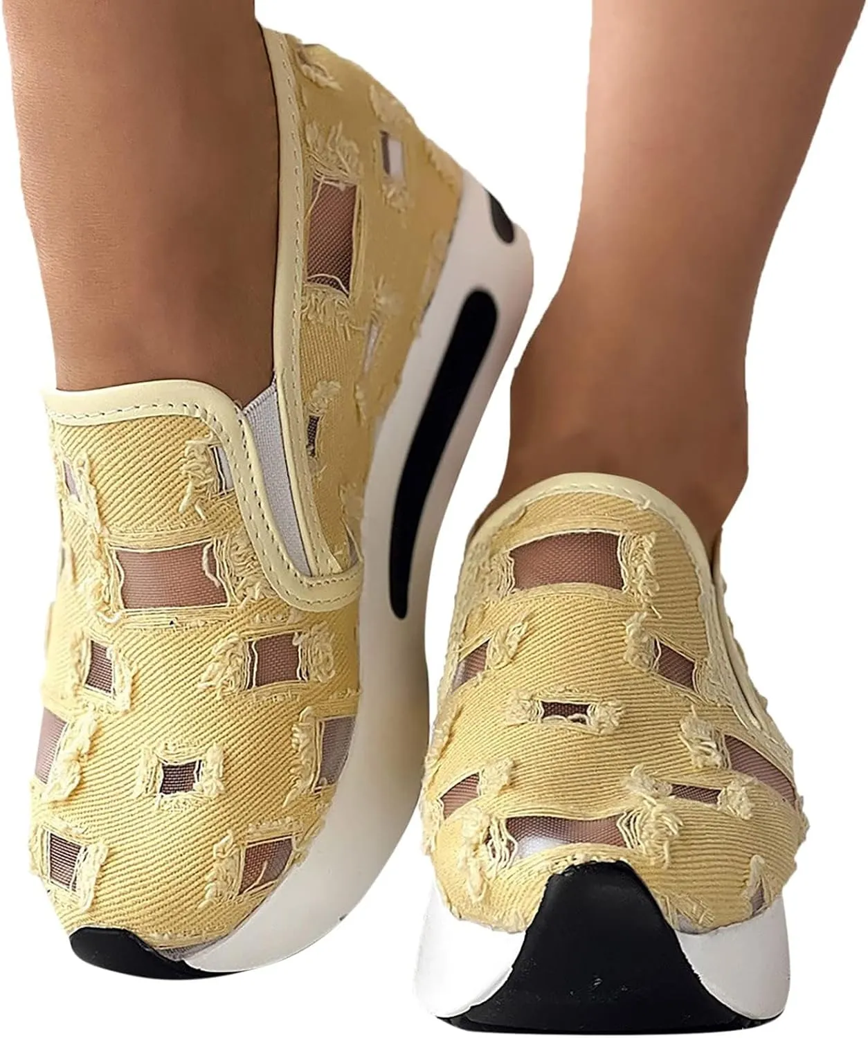 Platform Sneakers for Women Embroidery Floral Breathable Fashion Sneakers Wide Width Chunky Sole Shoes Comfortable Walking Shoes Non Slip Loafers