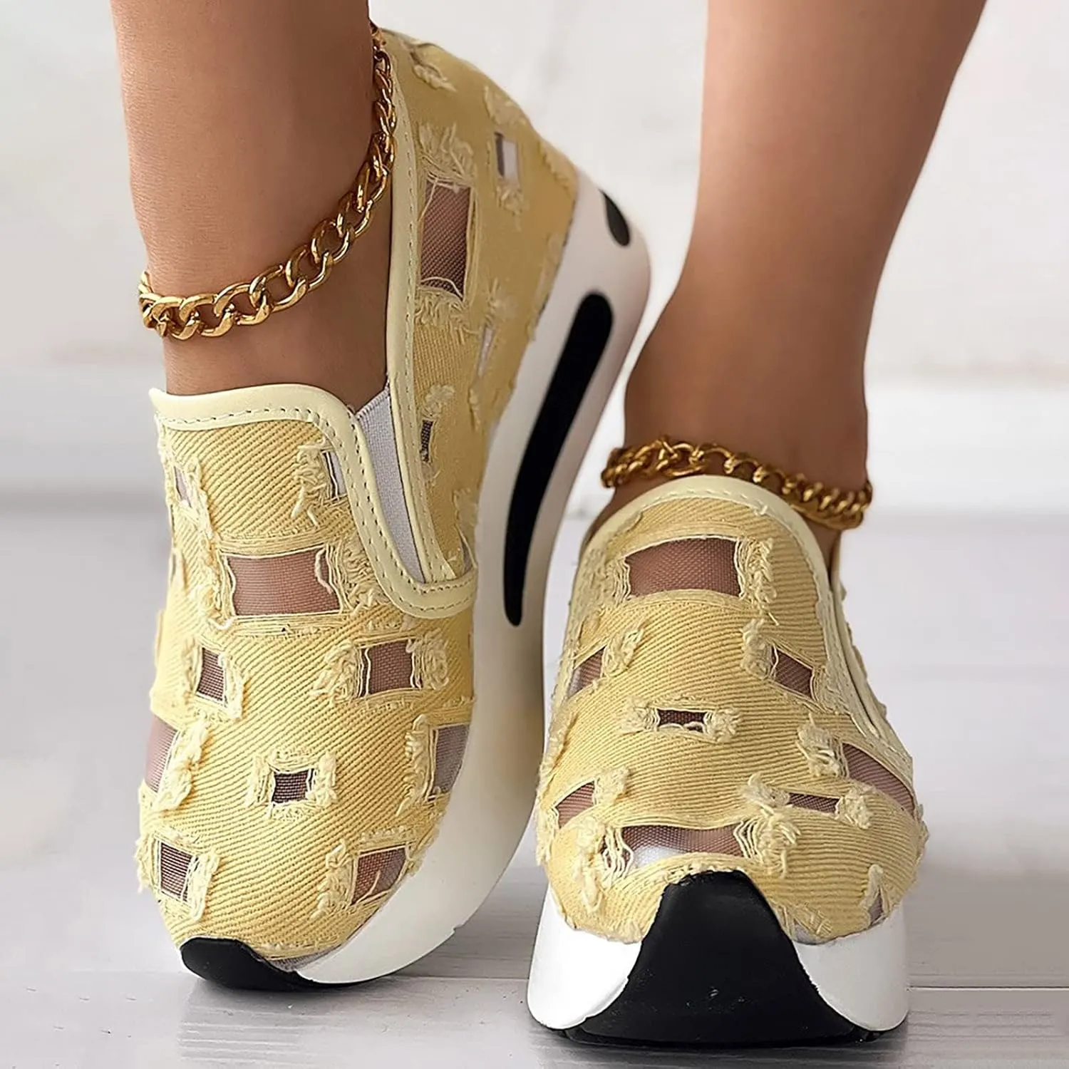 Platform Sneakers for Women Embroidery Floral Breathable Fashion Sneakers Wide Width Chunky Sole Shoes Comfortable Walking Shoes Non Slip Loafers