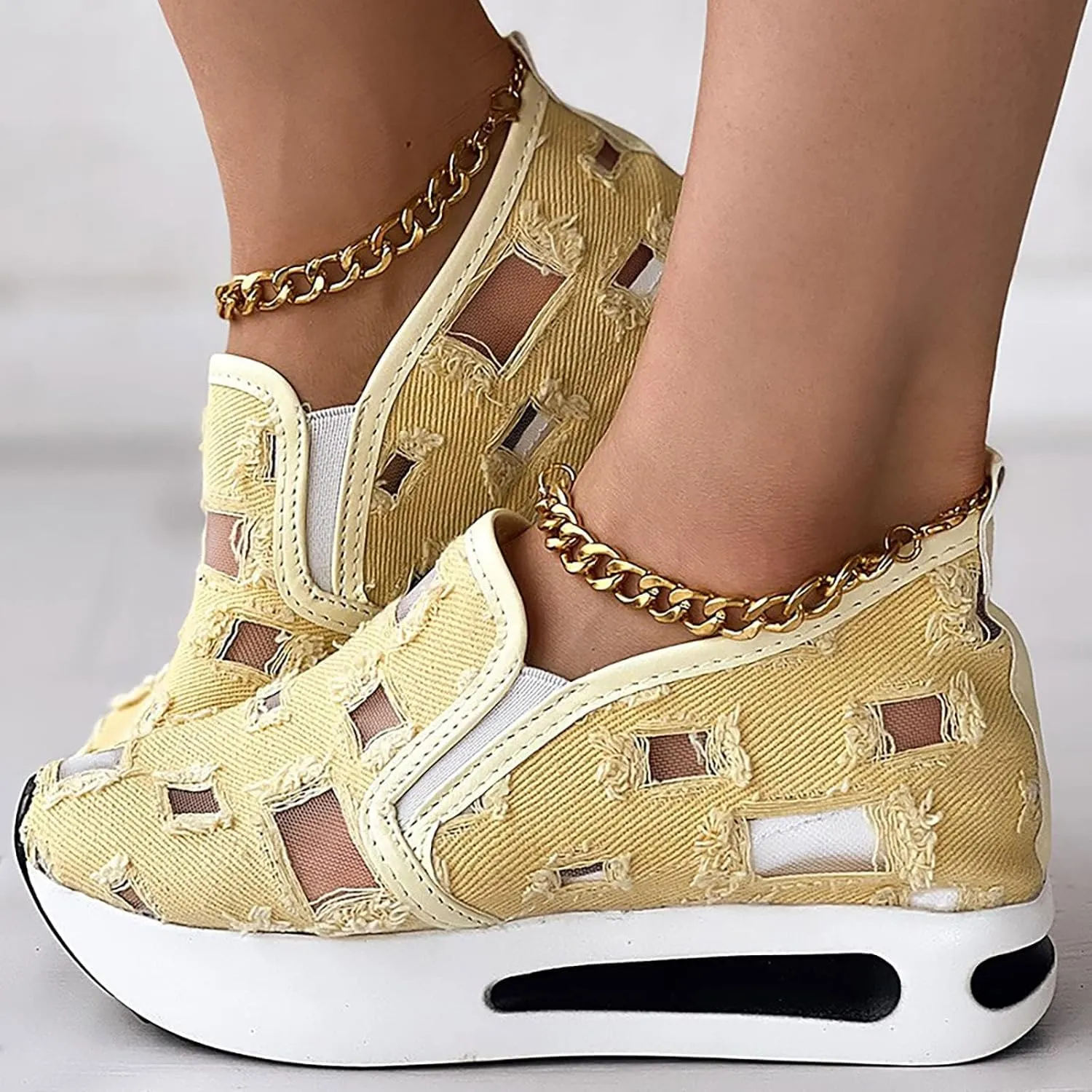 Platform Sneakers for Women Embroidery Floral Breathable Fashion Sneakers Wide Width Chunky Sole Shoes Comfortable Walking Shoes Non Slip Loafers