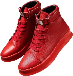 PU Leather Y2K High Top Breathable Skate Sneakers for Men Fashion Streetwear Walking and Dating Shoes for Back to School or Casual Events with Star Design